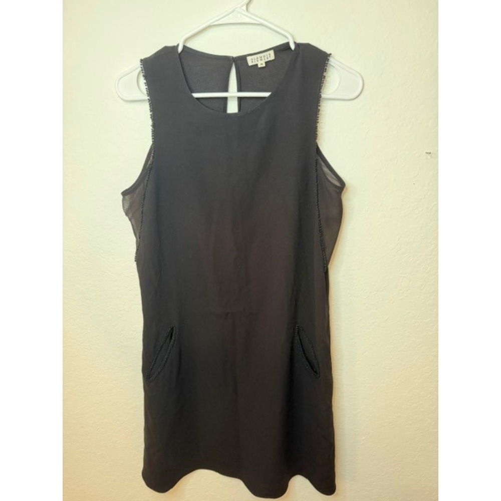 Claudie Pierlot Black Sleeveless Beaded Trim Shift Dress Size 38 Keyhole Back